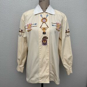 Vintage Escada Margaretha Ley Button Front Long Sleeve Cotton Shirt Size 36